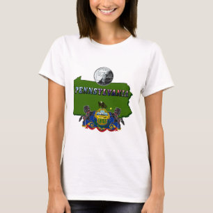 Camiseta Mapa da Pensilvânia, Trimestre, Sinalizador e Tex