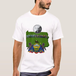 Camiseta Mapa da Pensilvânia, Trimestre, Sinalizador e Text