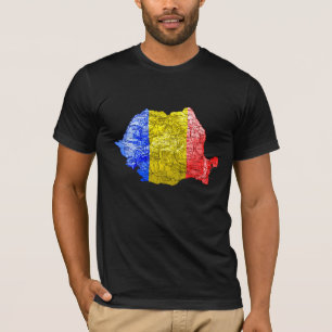 Camiseta Mapa da Romênia com Cores da Bandeira