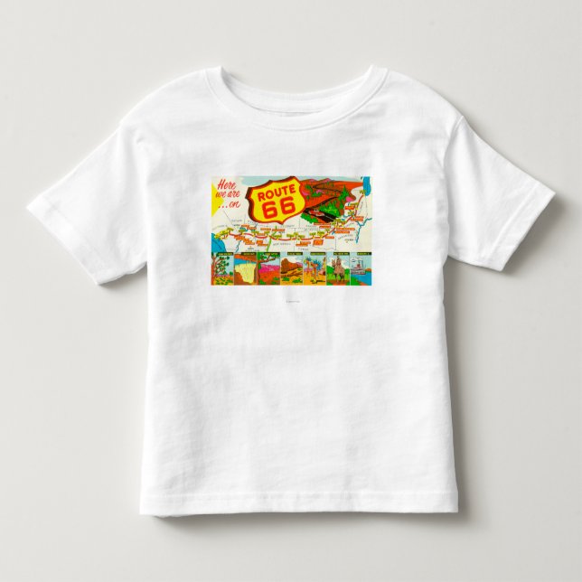 Camiseta Mapa da rota 66 de Los Angeles a Chicago (Frente)