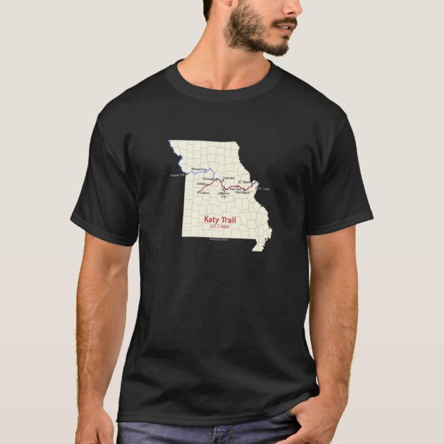 Camiseta Mapa da rota de Katy Trail (Frente)