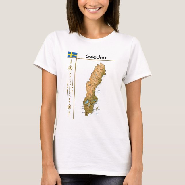 Camiseta Mapa da Suécia + Bandeira + Título (Frente)