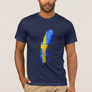 Camiseta Mapa da Suécia Cores da Bandeira