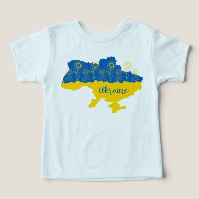 Camiseta Mapa da Ucrânia com girassol e bandeira ucraniana (Design frontal)