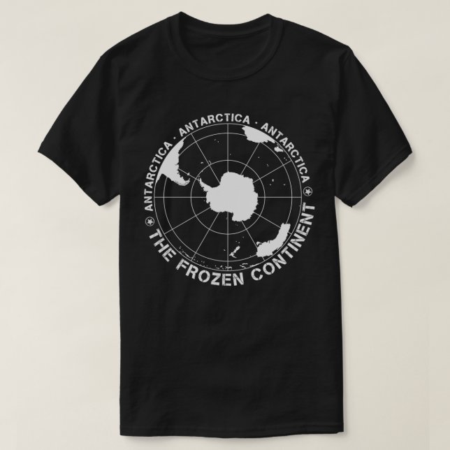 Camiseta Mapa da Vintagem da Antártica (Frente do Design)