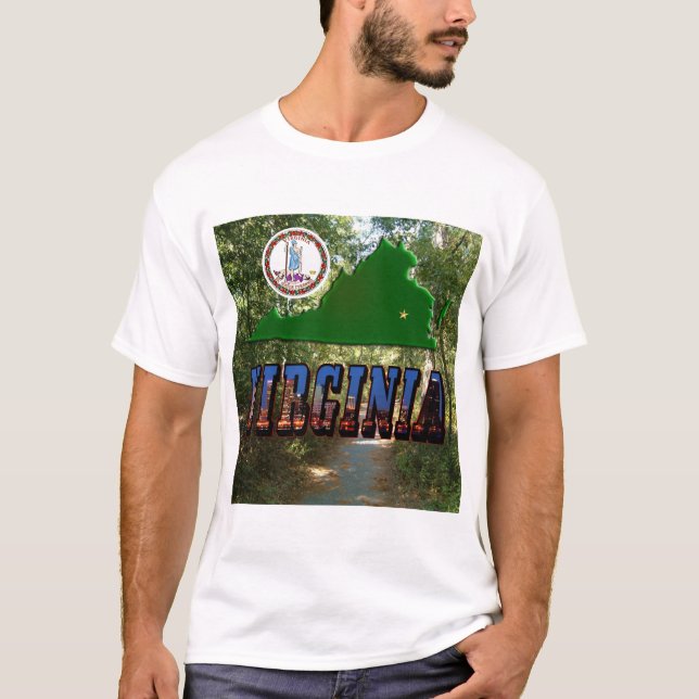 Camiseta Mapa da Virgínia, Selo do Estado, Texto da Imagem (Frente)
