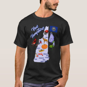 Camiseta Mapa Das Grandes Cidades Do Estado De New Hampshir