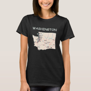Camiseta Mapa Das Grandes Cidades Do Estado De Washington L
