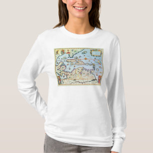 Camiseta Mapa das ilhas das Caraíbas
