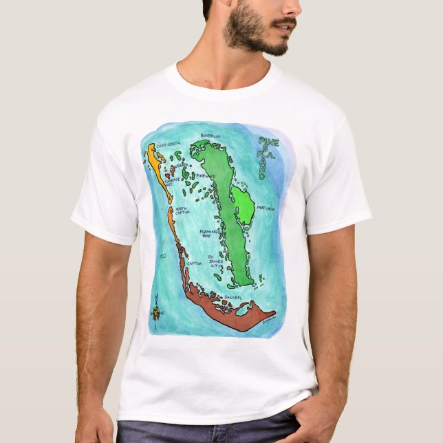 Camiseta Mapa das Ilhas Pine Island Sanibel Captiva (Frente)