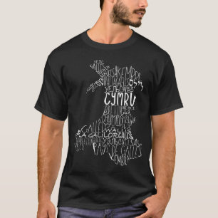 Camiseta Mapa das Línguas do País de Gales e Tipografia da 