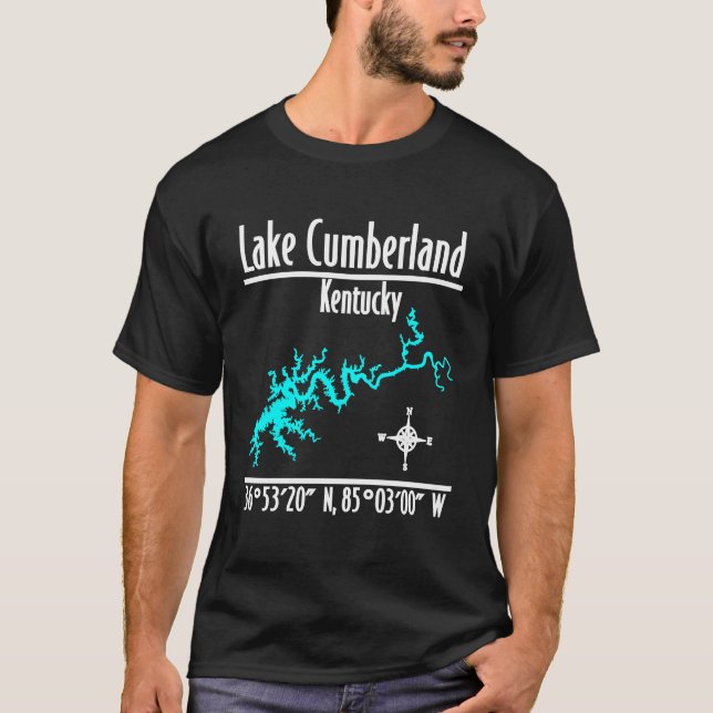 Camiseta Mapa das Margens do Lago Cumberland Kentucky Coord (Frente)