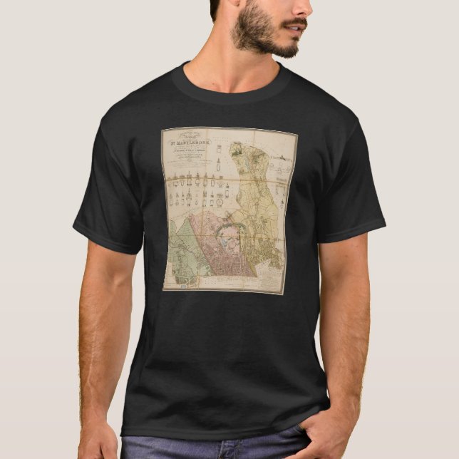Camiseta Mapa de 1834 do borough de St Marylebone (Londres) (Frente)