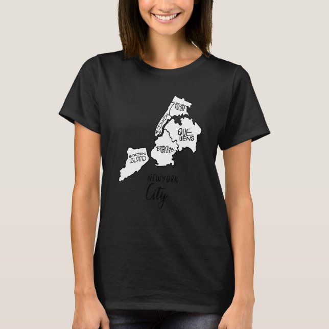 Camiseta Mapa de 5 Bairros de Nova York Souvenir Queens Man (Frente)