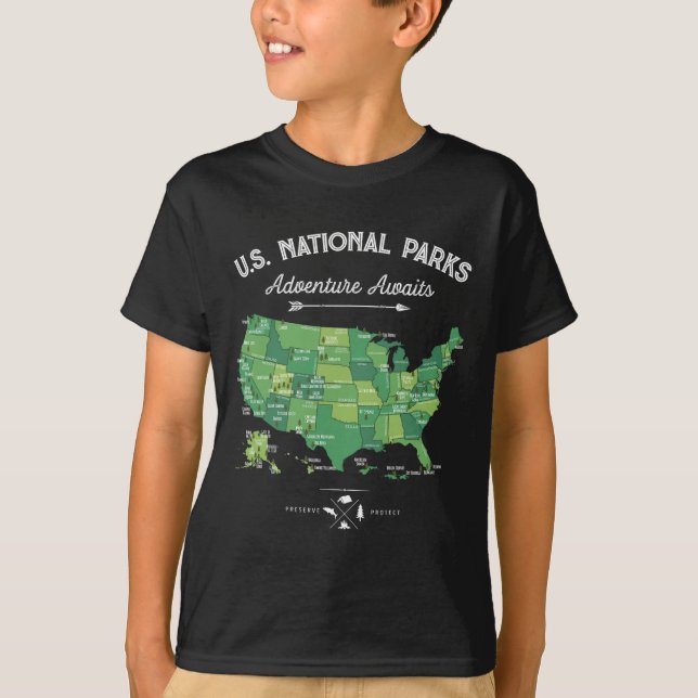 Camiseta Mapa de 63 Parques Nacionais Us Parque Retro Vinta (Frente)