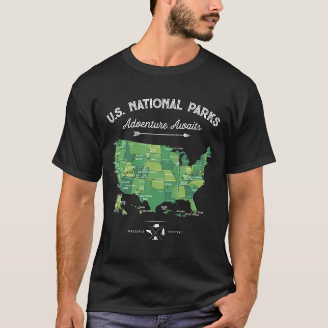 Camiseta Mapa de 63 Parques Nacionais Us Parque Retro Vinta (Frente)