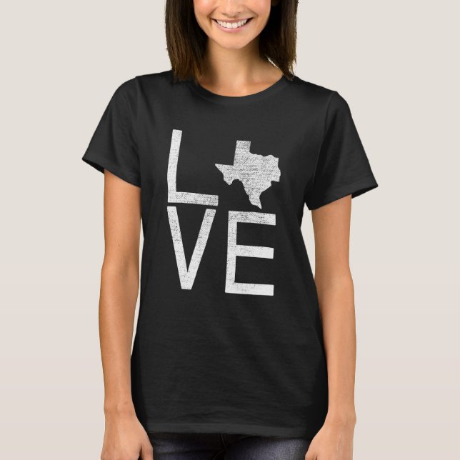 Camiseta Mapa de Amor do Texas para o Estado Fã dos Estados (Frente)