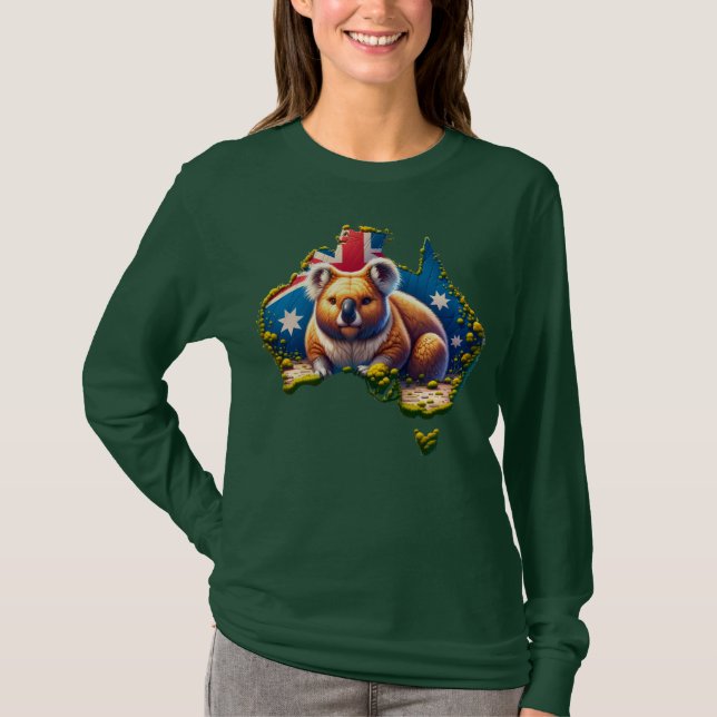 Camiseta Mapa de bandeira do Urso Koala, na Austrália (Frente)