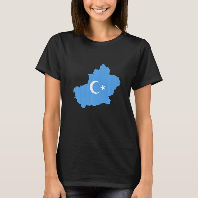 Camiseta Mapa De Bandeiras Do Turquestão Oriental (Frente)