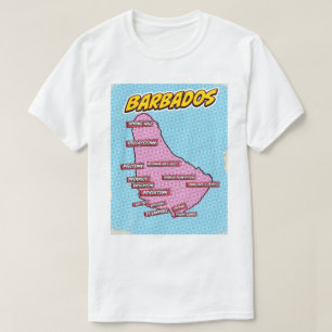 Camiseta Mapa de Barbados Ilustrado de pop Art