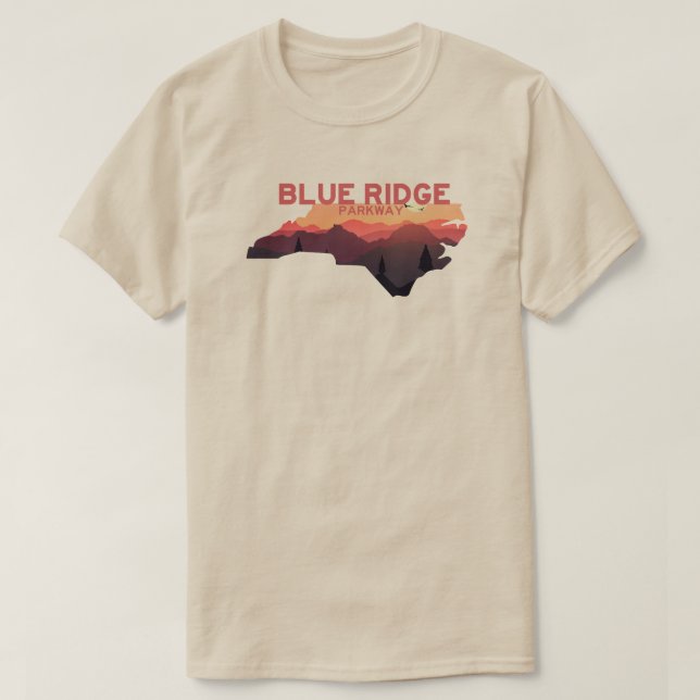 Camiseta Mapa de Blue Ridge Parkway North Carolina (Frente do Design)