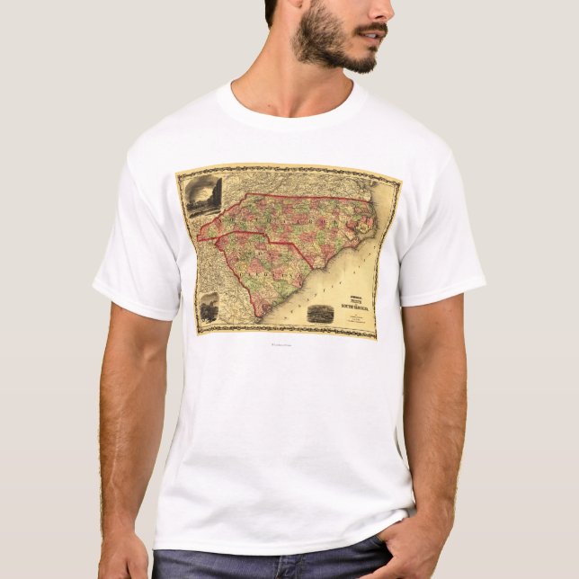 Camiseta Mapa de CarolinaPanoramic do Norte e Sul (Frente)