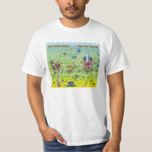 Camiseta Mapa de Cartoons de Dallas Fort Worth