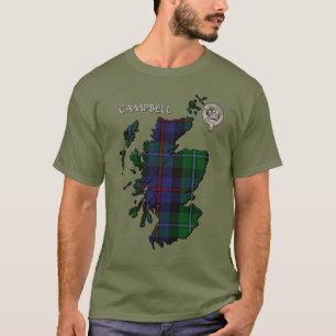Camiseta Mapa de Clan Campbell Crest & Cawdor Tartan