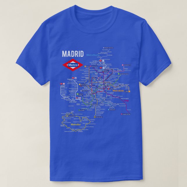 Camiseta Mapa de comboios no metrô da Espanha de Madrid - L (Frente do Design)