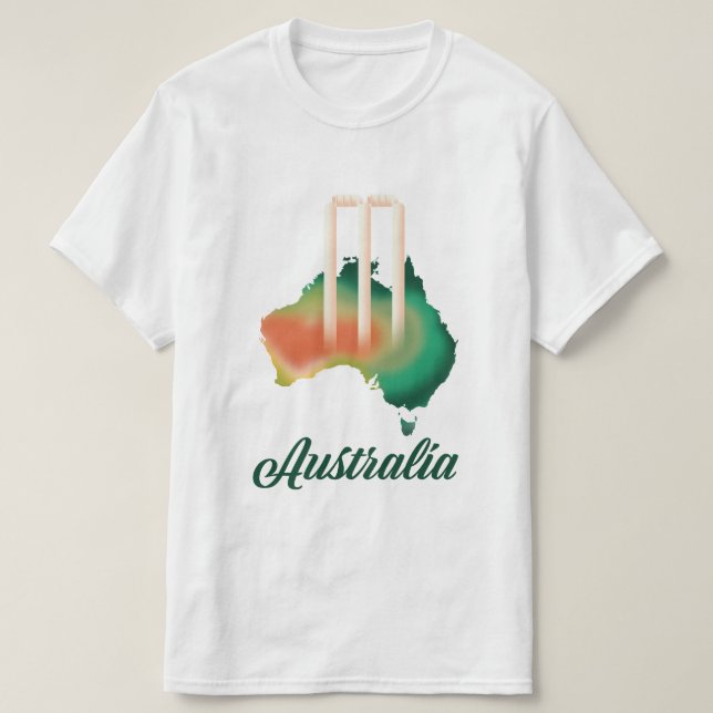 Camiseta Mapa de críquete da Austrália. (Frente do Design)