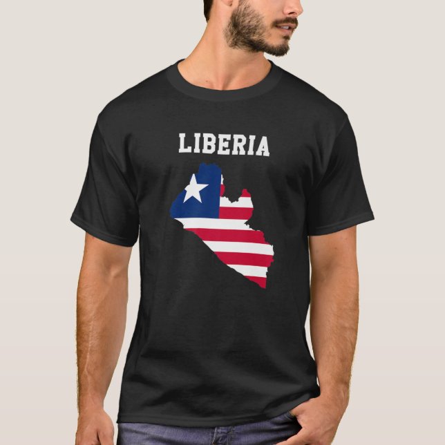 Camiseta Mapa de Dentro de Bandeira da Libéria (Frente)