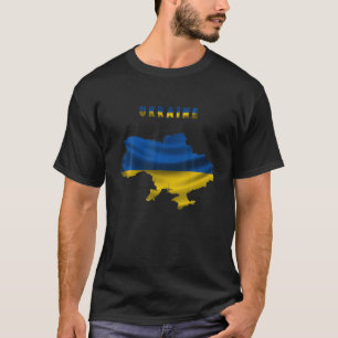 Camiseta Mapa De Dentro De Bandeiras Ucranianas De Onda Na 