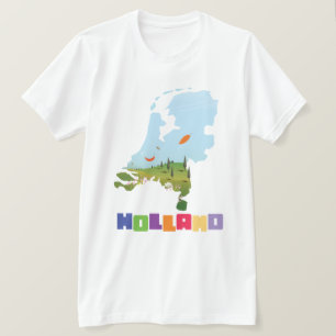 Camiseta mapa de desenho animado da Holanda