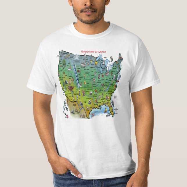 Camiseta Mapa de desenhos animados dos EUA (Frente)