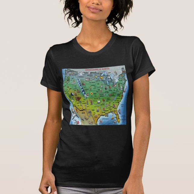 Camiseta Mapa de desenhos animados dos EUA (Frente)