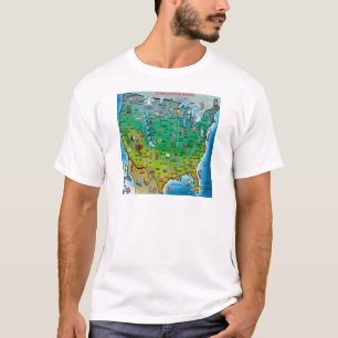 Camiseta Mapa de desenhos animados dos EUA