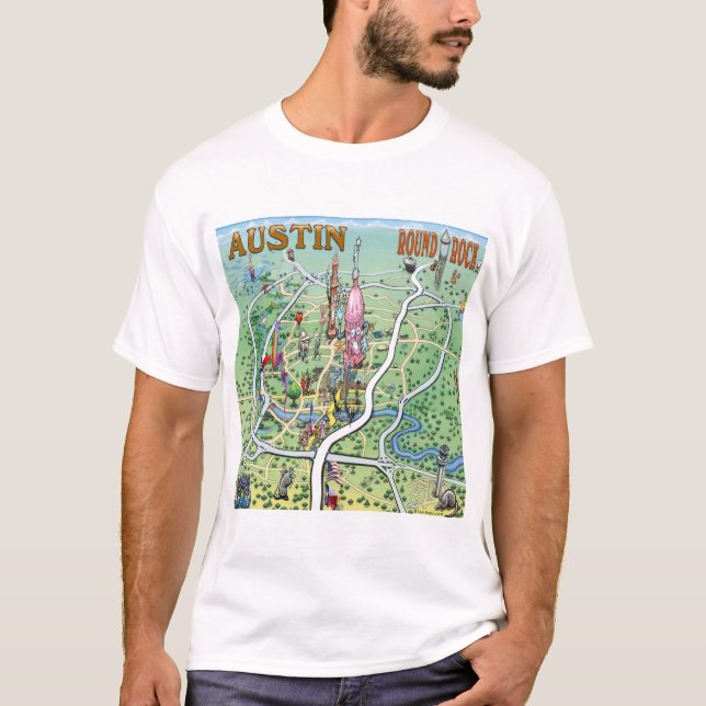 Camiseta Mapa de diversão de Austin Round Rock Texas (Frente)