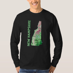 Camiseta Mapa de Elevação do Estado de New Hampshire Princi