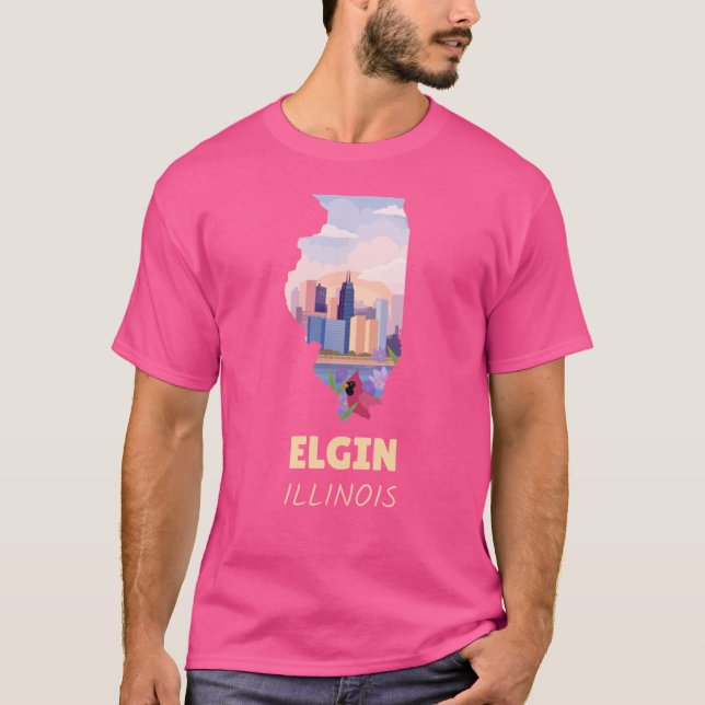 Camiseta Mapa de Elgin Illinois Superdimensionado (Frente)