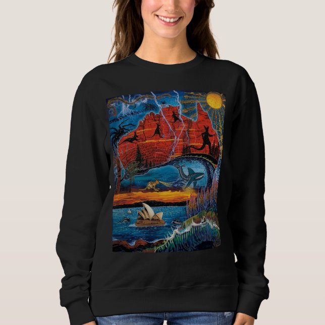 Camiseta Mapa de Ícones e Marcos Australianos Vibrantes (Frente)