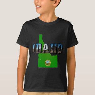 Camiseta Mapa de Idaho, selo e texto da imagem