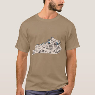 Camiseta Mapa de Imagem Antiga de Kentucky Super Dimensiona