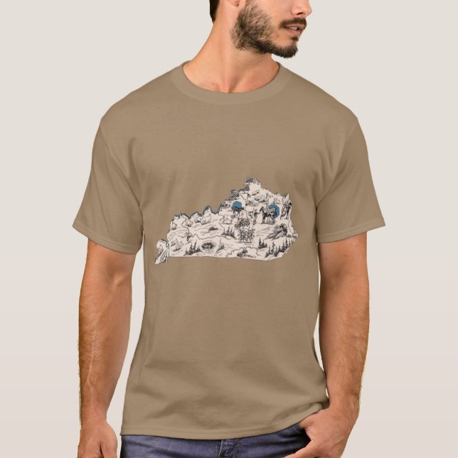 Camiseta Mapa de Imagem Antiga de Kentucky Super Dimensiona (Frente)
