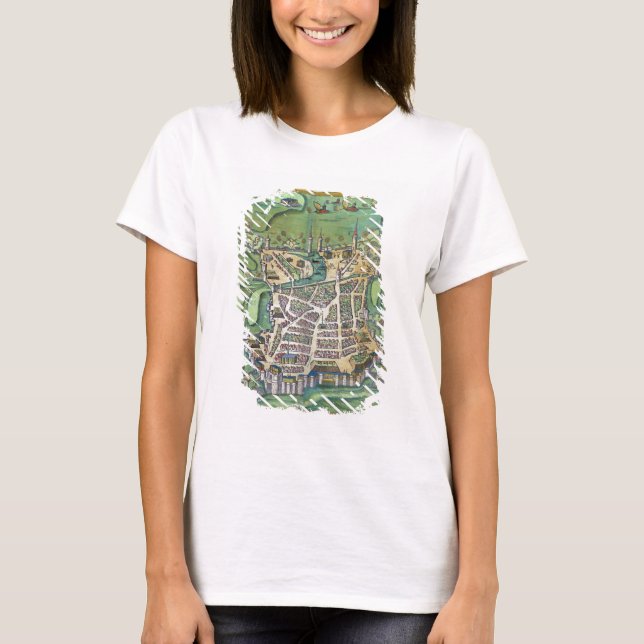 Camiseta Mapa de La Rochelle, 'de Civitates Orbis Terrarum (Frente)