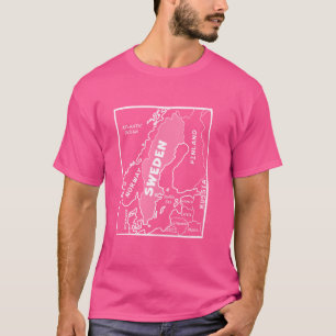 Camiseta Mapa de linha branca desenhada à mão da Suecia e v