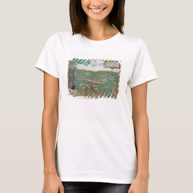 Camiseta Mapa de Linz, de "Civitates Orbis Terrarum" pelo (Frente)