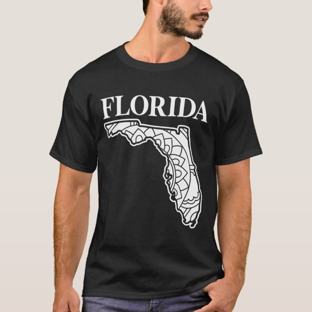 Camiseta Mapa de mandala do estado da Flórida, feito na Fló (Frente)