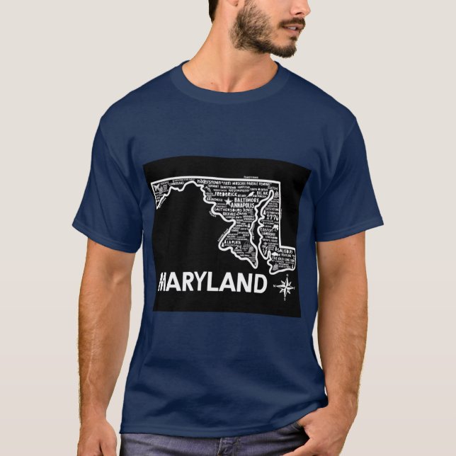 Camiseta Mapa de Maryland Super Dimensionado (Frente)