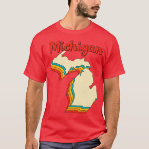 Camiseta Mapa de Michigan Descreve Vintage Retro Mi Lake Ho