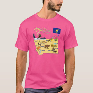 Camiseta Mapa de Montana Atrações Turísticas Sinalizador de
